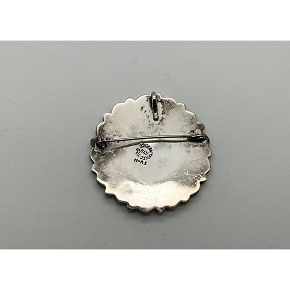 Taxco Sterling Silver Aztec Calendar Pendant Brooch Pin AVG Overlay Ornate Rim - Picture 2 of 2